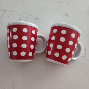 Set (2) Of Bodum Red With White Polka Dots Coffee/Tea Mugs